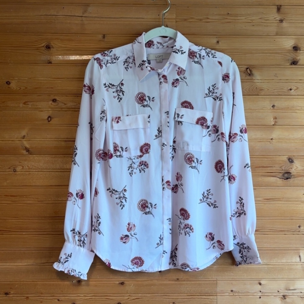 LOFT Pink Floral Button Down Blouse